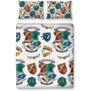 Image of Harry Potter Reversible Grid Duvet Cover Set (Single) (Multicoloured) - Multicoloured