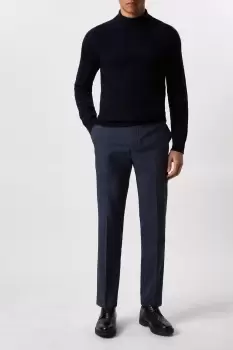 image of Regular Fit Navy Check Smart Trousers