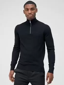 Image of Calvin Klein Superior Wool Quarter Zip Knitted Jumper - Black, Size XL, Men