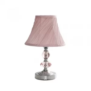 Image of Jaigier Chrome Touch Table Lamp with Pink Pleated Shade