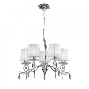 Image of Ceiling Chandelier 5 Light E27 With White Shades Polished Chrome/Clear Crystal
