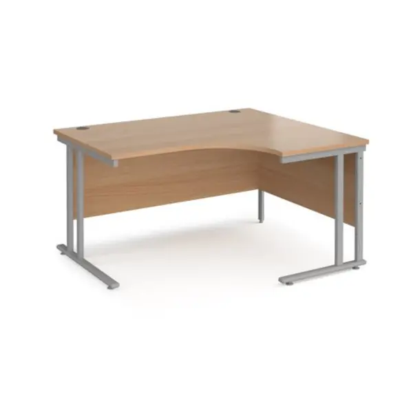 image of Office Desk Right Hand Corner Desk 1400mm Beech Top With Silver Frame 1200mm Depth Maestro 25 MC14ERSB