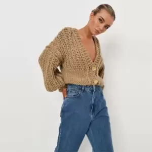 Image of Missguided Button Cinched Waist Cardigan - Neutral