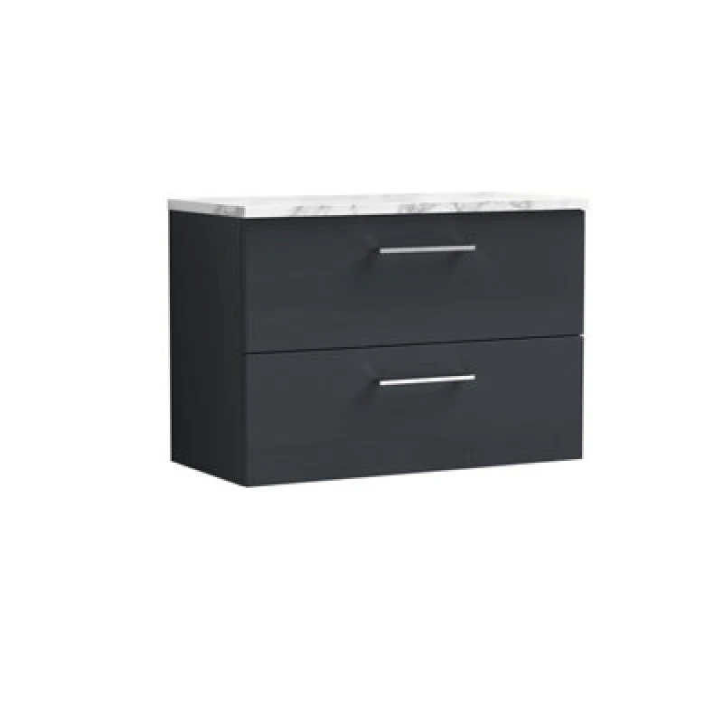 Image of NUIE Nuie - Arno Wall Hung 2-Drawer Vanity Unit with Carrera Marble Worktop 800mm Wide - Satin Anthracite ARN1426LCM