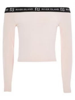 Image of River Island Bardot Long Sleeve Top Pink Size 9-10 Years Girls
