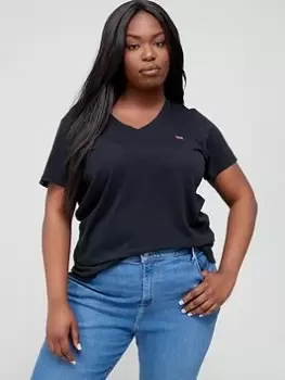Image of Levis Plus Plus V Neck T-Shirt - Caviar - Black, Size 3X, Women
