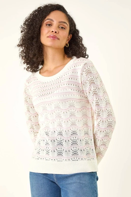 Image of Roman Womens Stripe Wave Knit Jumper Size: 10 Multicolor Female 10