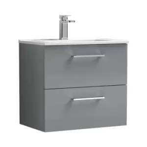 Image of Arno Gloss Cloud Grey 600mm Wall Hung 2 Drawer Vanity Unit with 18mm Profile Basin - ARN1324B - Cloud Grey - Nuie