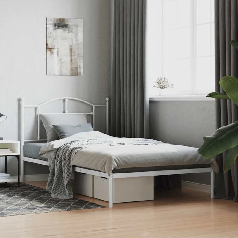 Image of Vidaxl Metal Bed Frame Without Mattress With Headboard White 107X203 Cm, White 353484