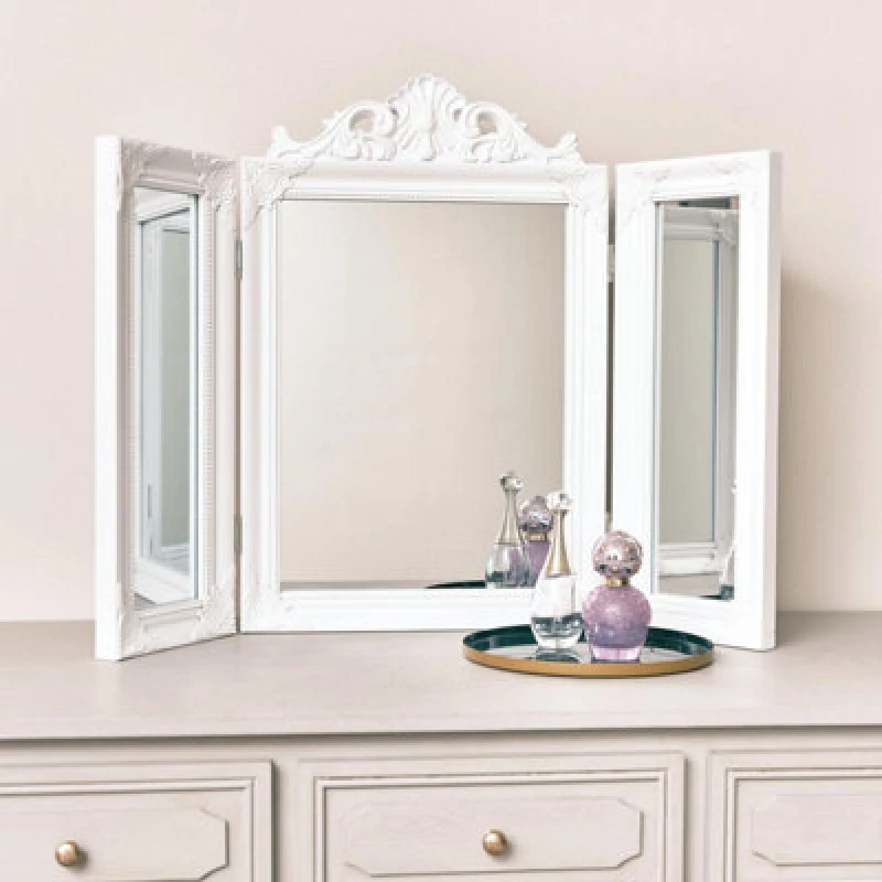 Image of Melody Maison White Ornate Dressing Table Triple Mirror White