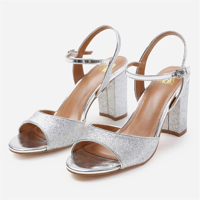 Image of Wheres That From Florence Silver Glitter Mid-High Ankle Strap Heels Silverglitter female 4