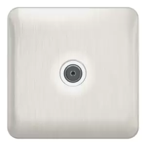 Image of Schneider Electric Lisse Screwless Deco - Single TV/FM Aerial Socket, 240V, GGBL7010WSS, Stainless Steel with White Insert