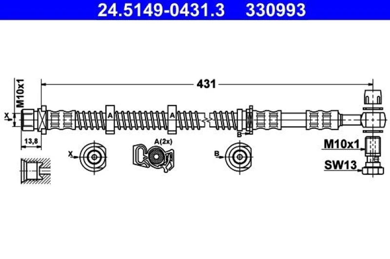 Image of ATE 24.5149-0431.3 Brake Hose with banjo bolt Brake Hose (83)
