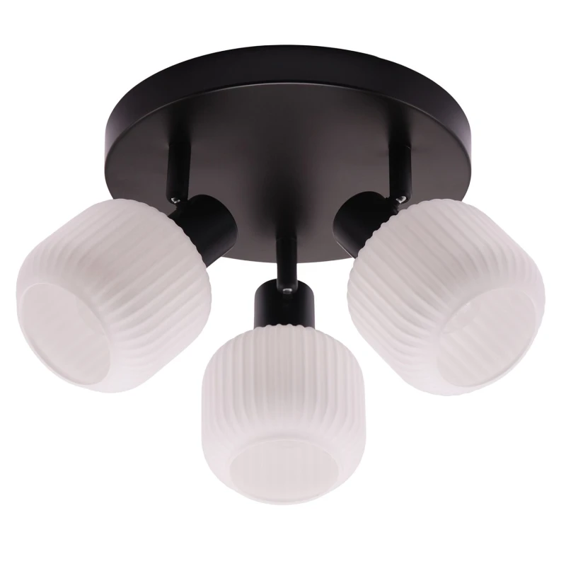 Image of Happy Homewares Modern Designer Matte Black Spot Ceiling Light with White Ribbed Glass Shades Black Unisex