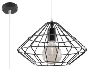 image of Umberto 1 Light Caged Ceiling Pendant Black, E27