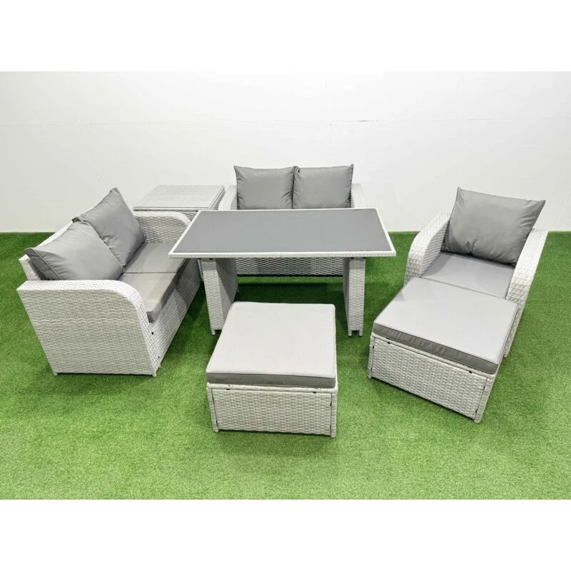 Image of Fimous Outdoor Furniture with Side Table, Love Sofa, 2 Big Stools 7 Seater in Light Grey Light Grey Unisex