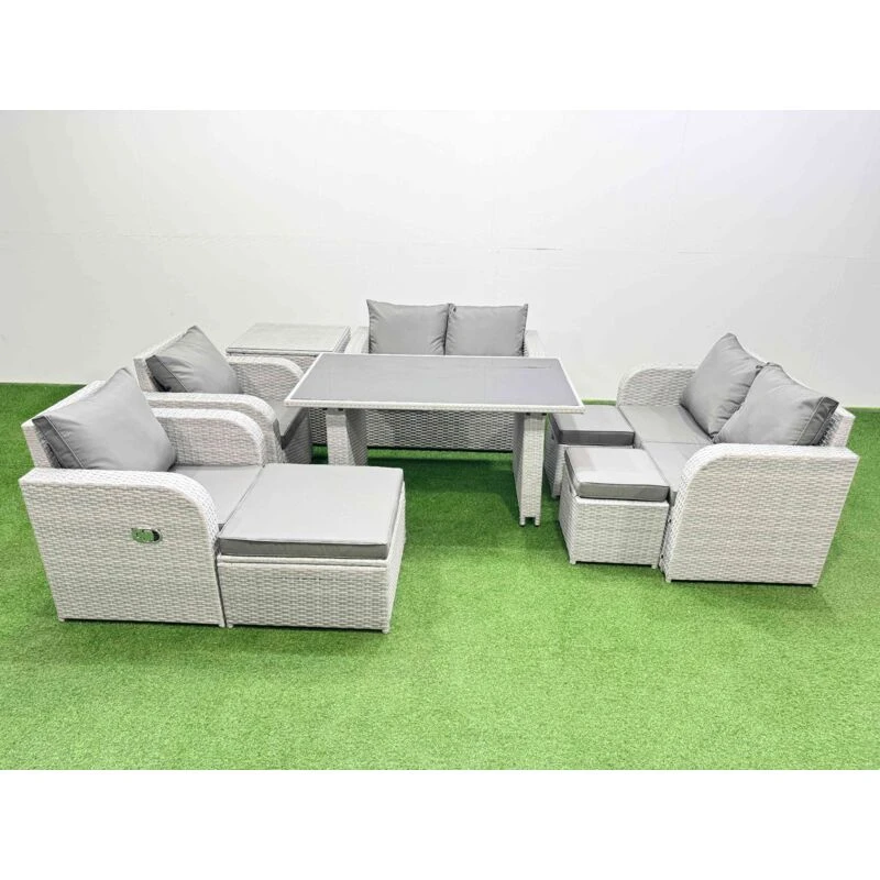 Image of Fimous 9 Pieces Patio Garden Furniture Sets with Cushions Side Table 3 Stools in Light Grey Light Grey Unisex