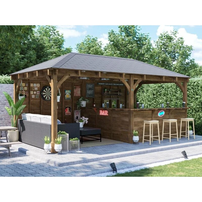 Image of Dunster House Garden Bar 6m x 3m Wooden Outdoor Pub Shed Leviathan Back Wall in Brown Brown Unisex