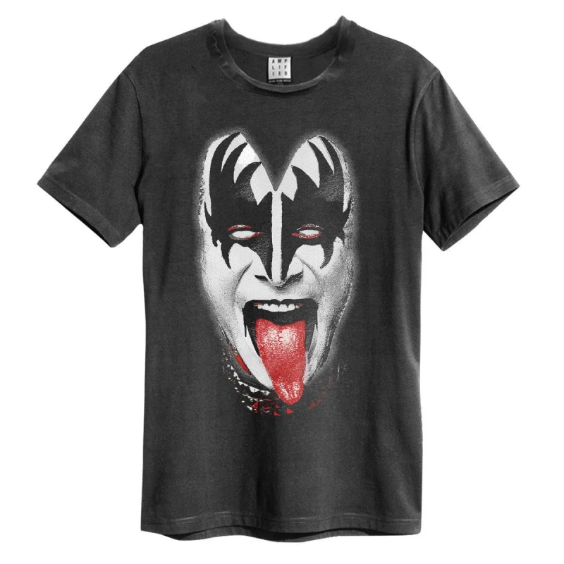 Image of Amplified Amplified Men Demon Face Kiss T-Shirt in Charcoal Size: Small Charcoal S Male 5063470407811