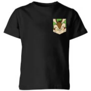 Image of Looney Tunes Wile E Coyote Face Faux Pocket Kids T-Shirt - Black - 11-12 Years