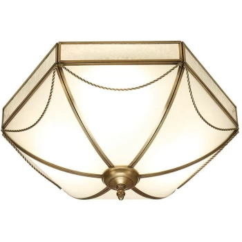 image of Interiors 190001FL43 - 3 Light Ceiling Flush Light Antique Brass, Frosted Glass, E27