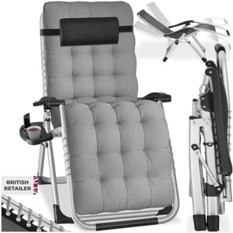 Image of Tectake Sun Lounger Cloud - Folding, Adjustable Backrest And Footrest - Light Grey - Per Piece