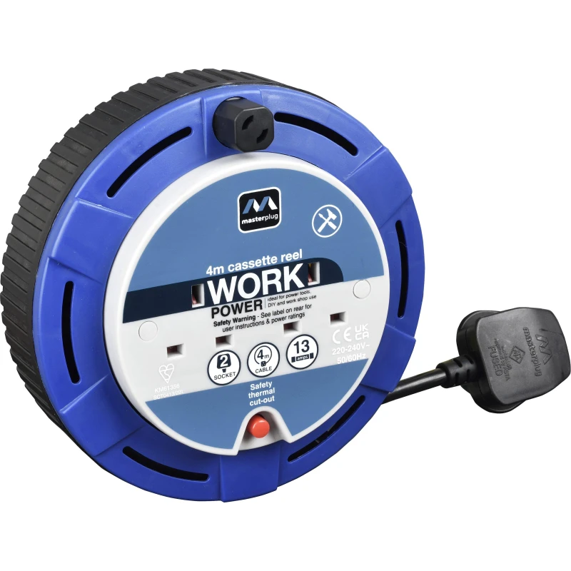 Image of Masterplug Masterplug 4m 2 Socket Cassette Cable Reel 13A Blue unisex 4M