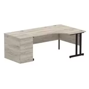 image of Impulse 1600mm Right Crescent Office Desk Grey Oak Top Black