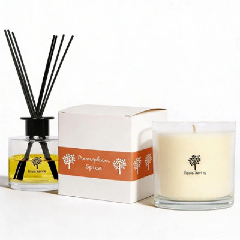 Image of Nicola Spring Candle & Diffuser Set - 160G Pumpkin Spice Soy Wax Jar & 200ml Reed Diffuser - Autumn Spiced Fragrance