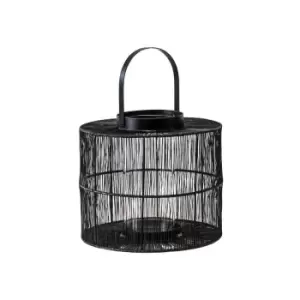 image of Ivyline Portofino Wirework Lantern With Glass Insert H: 22 x W: 26cm - Black