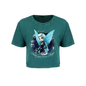 Image of Hexxie Womens/Ladies Make Your Own Magic Juniper Acid Wash Oversized Crop Top (XL) (Emerald Green)