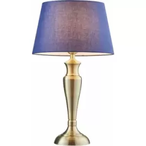 image of Loops - Table Lamp Antique Brass Plate & Navy Cotton 60W E27 Base & Shade e10344