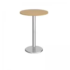 image of Pisa circular poseur table with round chrome base 800mm - oak