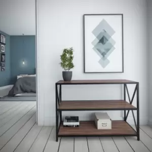 Image of Decorotika Xena Sideboard, TV Unit, TV Cabinet, TV Stand With Shelving, Open Storage, industrial Metal Frame Space Saver - Walnut Pattern And Black
