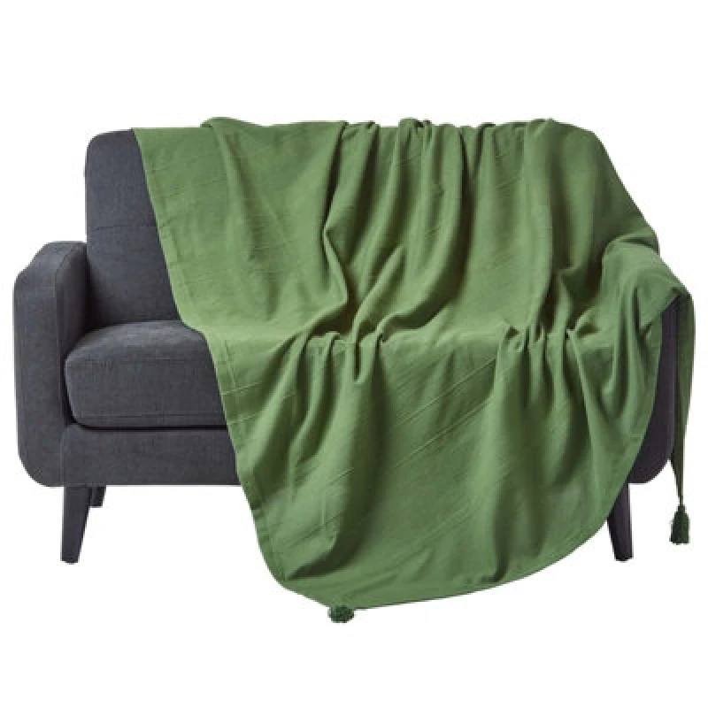 Image of Homescapes Cotton Rajput Ribbed Dark Olive Throw, 150 X 200Cm