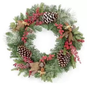 Image of Premier Decorations 50cm Natural Frosted Wreath Berry Cone