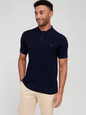Image of Tommy Hilfiger Pique Structure Knitted Polo Shirt, Desert Sky, Size L, Men
