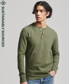Image of Superdry Mens Organic Cotton Long Sleeve Henley Top Green / Thrift Olive Marl - Size: L
