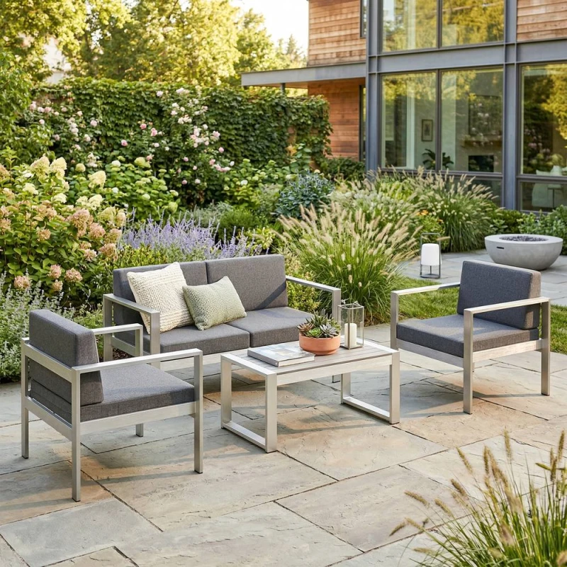 Image of OUTSUNNY 4 Seater Aluminium Garden Furniture Sofa Set with Olefin Cushions in Dark Grey Dark Grey Unisex