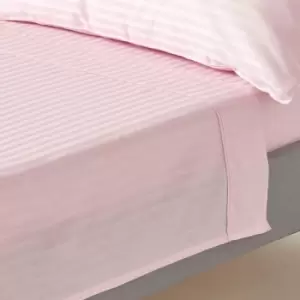 Image of Pink Egyptian Cotton Satin Stripe Flat Sheet 330 Thread Count, Double - Pink - Pink - Homescapes