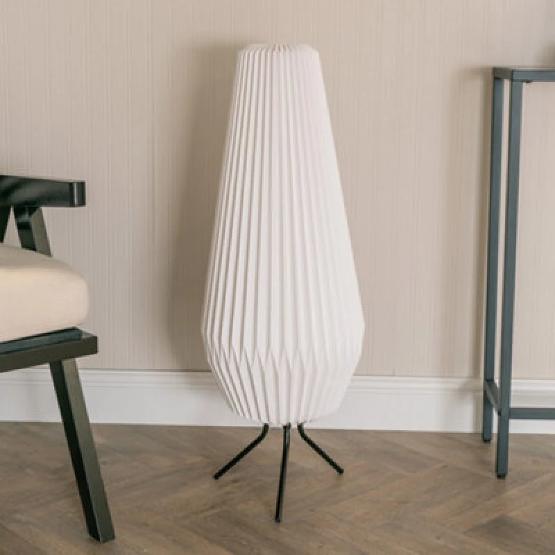 Image of ValueLights Astrid Geometric Origami Teardrop Paper Pleated Floor Lamp White