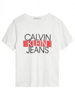 Image of Calvin Klein Jeans Boys Institutional Block T-Shirt, White, Size 10 Years