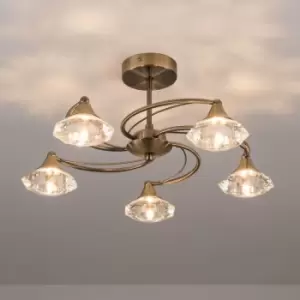 image of Harper Living Antique Brass Spiral 5 Light Semi-Flush Ceiling Light