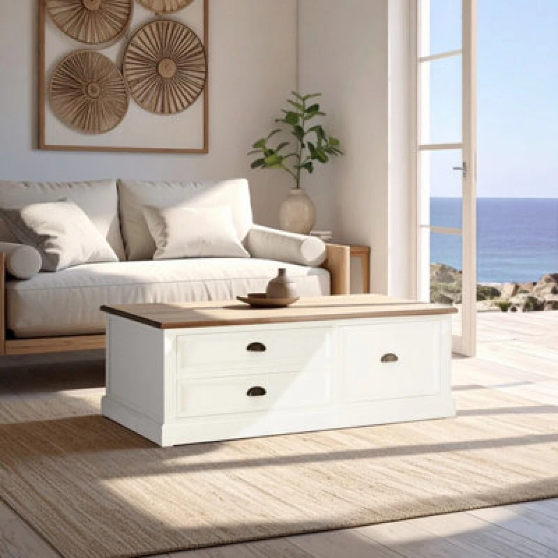 Image of Orsina Durable Low Coffee Table, Wooden Top Decorative Coffee Table For Livingroom, Sturdy Modern Coffee Table