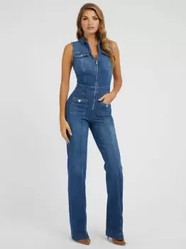 Image of Guess Flare Denim Jumpsuit
