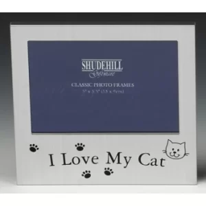 image of Satin Silver Occasion Frame I Love My Cat 5x3