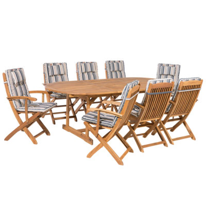 Image of Beliani Garden Dining Set 8 Seater Maui With Cushions Acacia Wood Multicolour