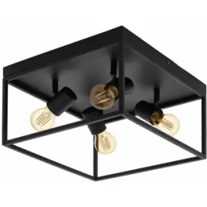 Image of Flush Ceiling Light Colour Black Open Metal Frame Box & Holders Bulb E27 4x40W