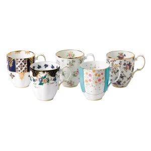 image of Royal Albert 100 years 5 piece set of mugs 1900 1940