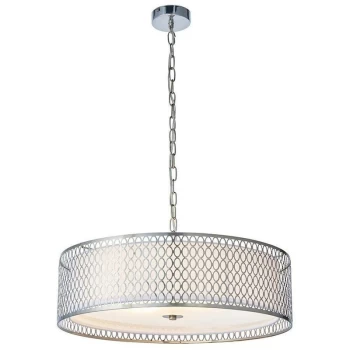 Endon Directory Lighting - Endon Cordero - 3 Light Round Ceiling Pendant Satin Nickel Plate & White Cotton Mix, E27